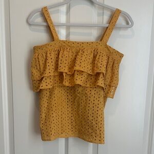 Never a Wallflower Mustard Eyelet Ruffle Camisole